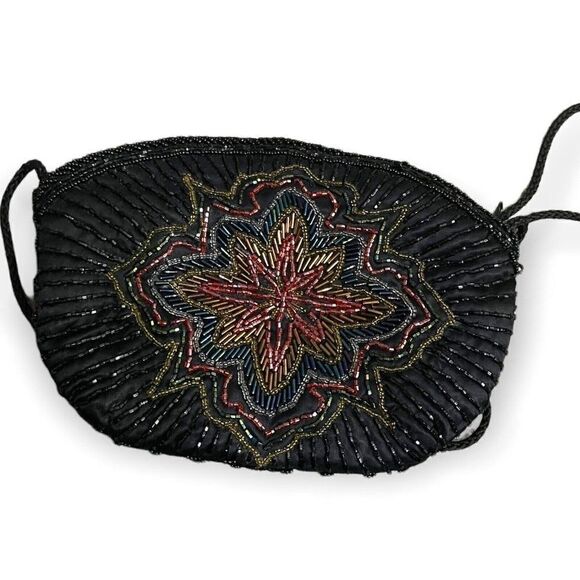 Sophistique Elegant Formal Beaded Black Crossbody Multicolored Clutch Bag Padded - Picture 2 of 7